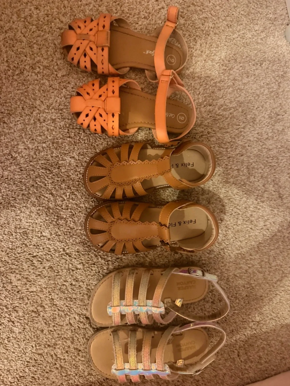Girls Orange Strappy Sandals with Ankle Strap